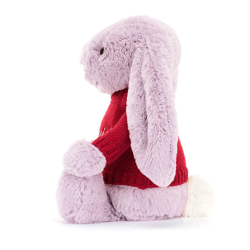 Bashful Lilac Bunny with Personalised Red Jumper, View 2