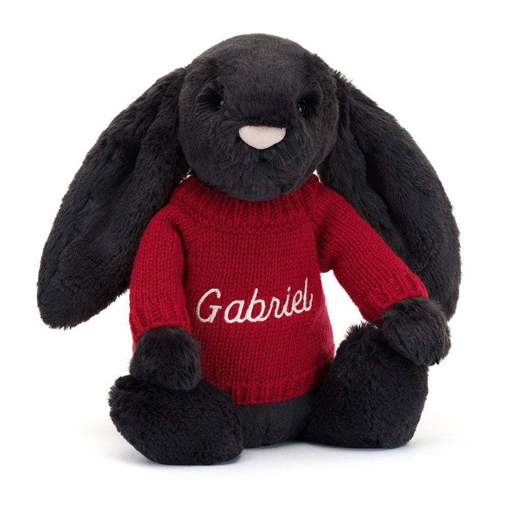Bashful Inky Bunny with Personalised Red Jumper - Official Jellycat