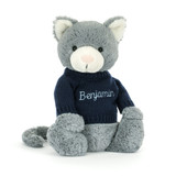 Bashful Kitten with Personalised Navy Jumper, Main View
