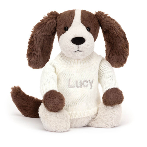Bashful Fudge Puppy with Personalised Cream Jumper, View 4
