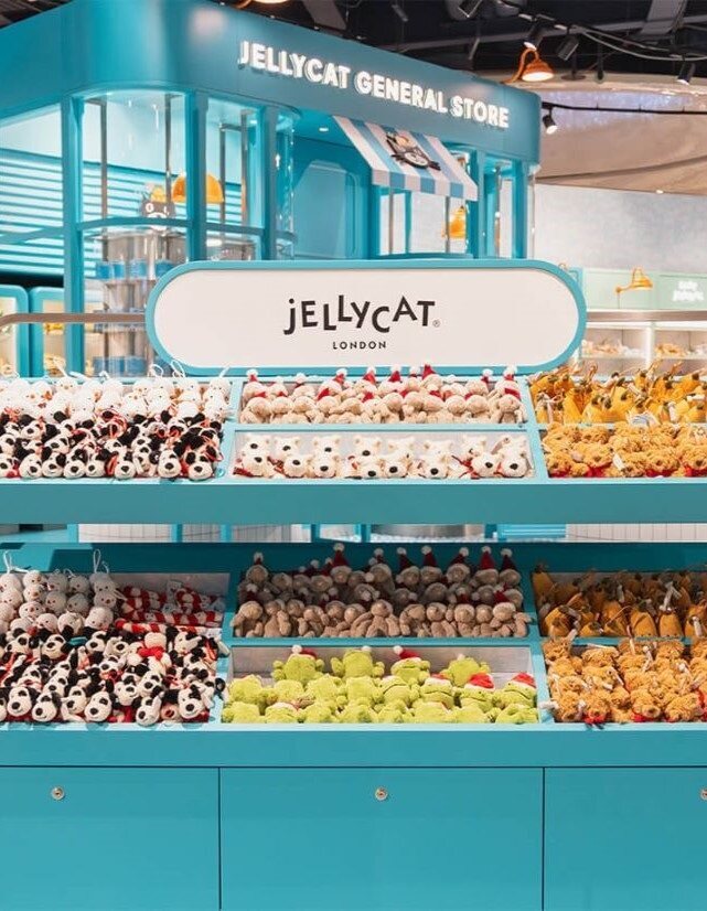 Jellycat store Birmingham shop fitting with different soft toys