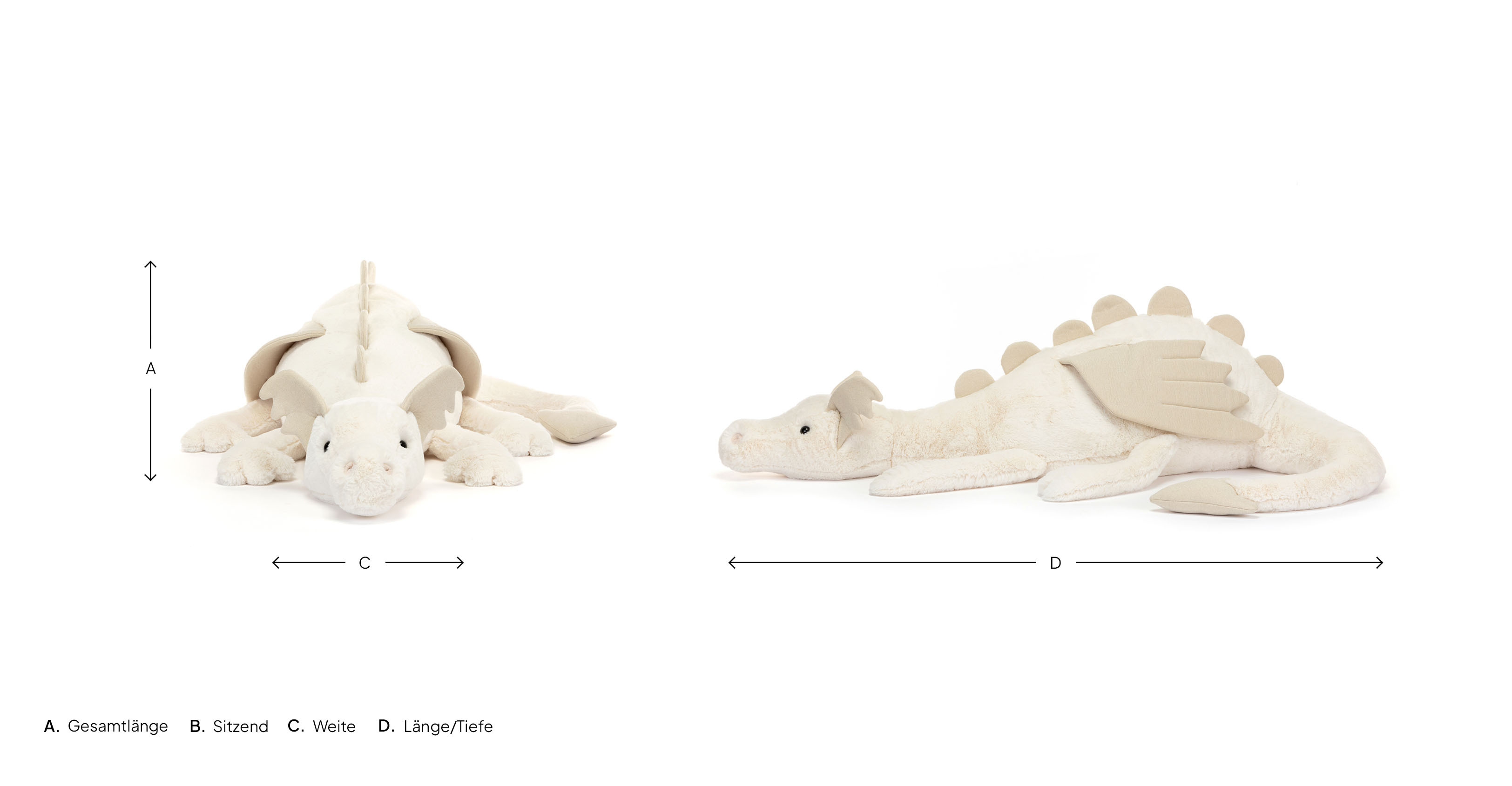 Snow DRagon mit Pfeilbeschreibung für Länge, Höhe und Breite 