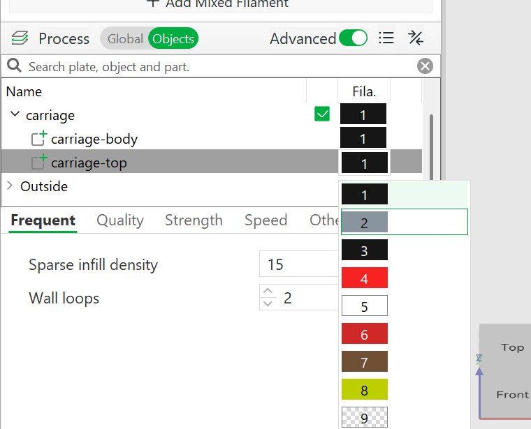Choosing filament 2 for carriage-top