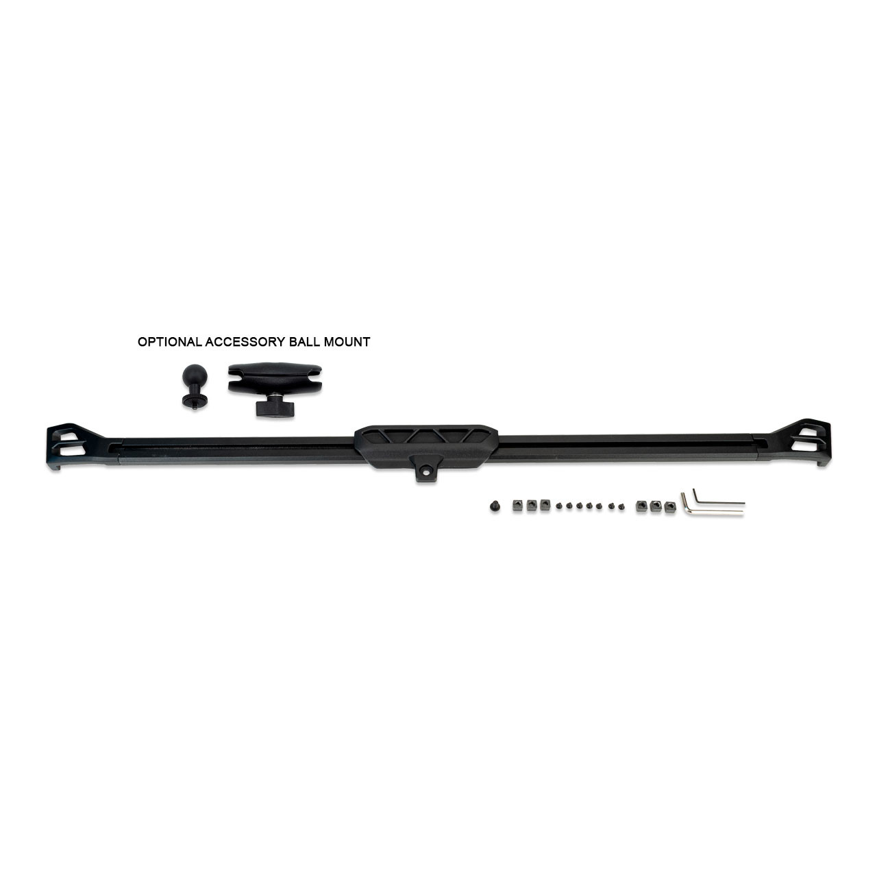 IAG I-Line Full Length Dash Mount Rail System 2021+ Ford Bronco - Parts Layout with Accessory Ball Mount