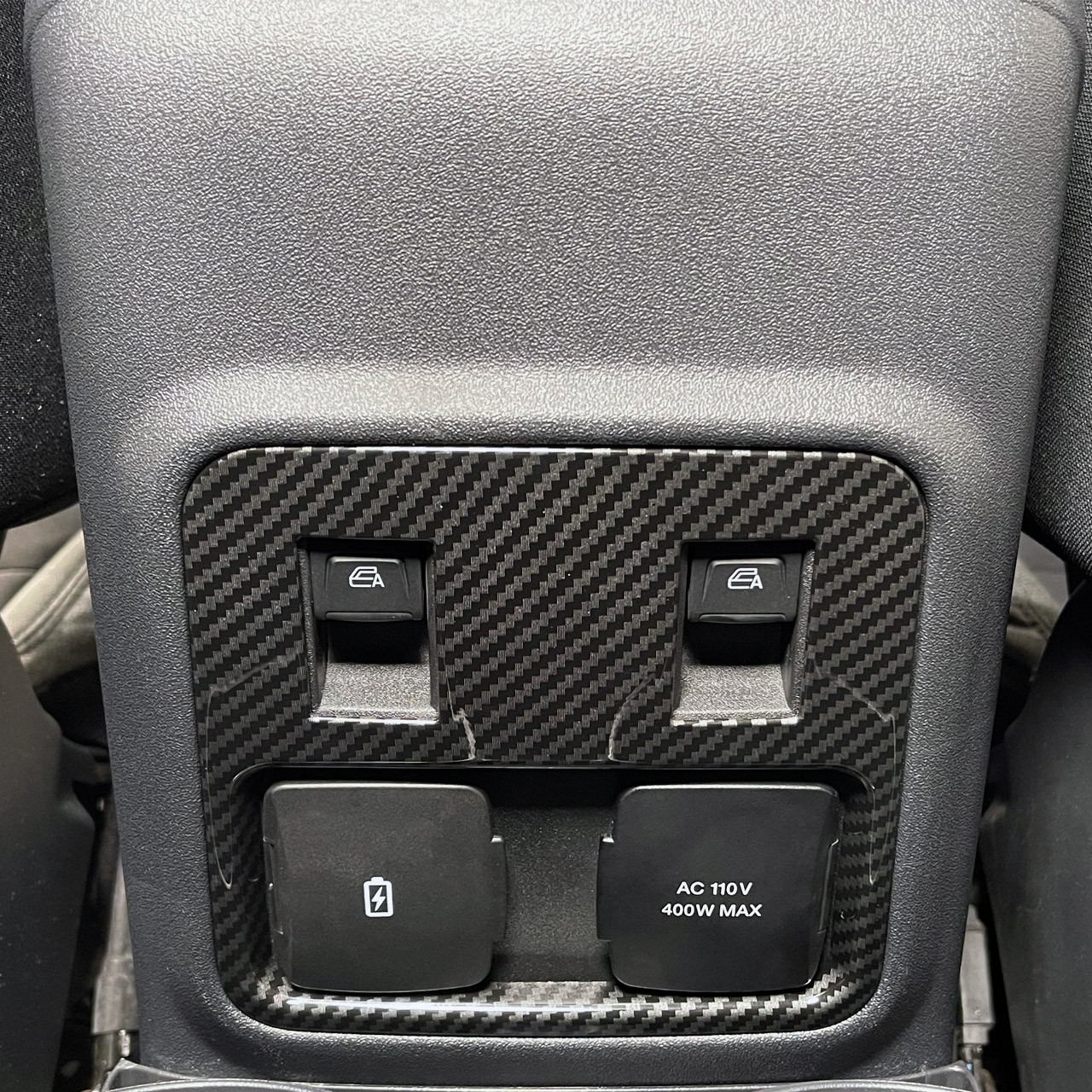 IAG I-Line 2pc Window Switch Panel Cover Kit Gloss Carbon for 2021-24 Ford Bronco - Installed Rear IAG I-Line 2pc Window Switch Panel Cover Kit Gloss Carbon for 2021-24 Ford Bronco - Installed Rear