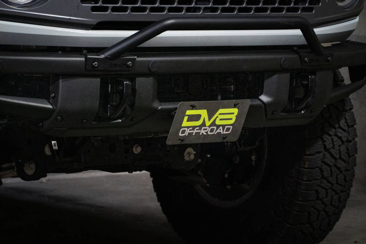 DV8 Offroad 21-22 Ford Bronco Factory Front Bumper Licence Relocation Bracket - Front - LPBR-01