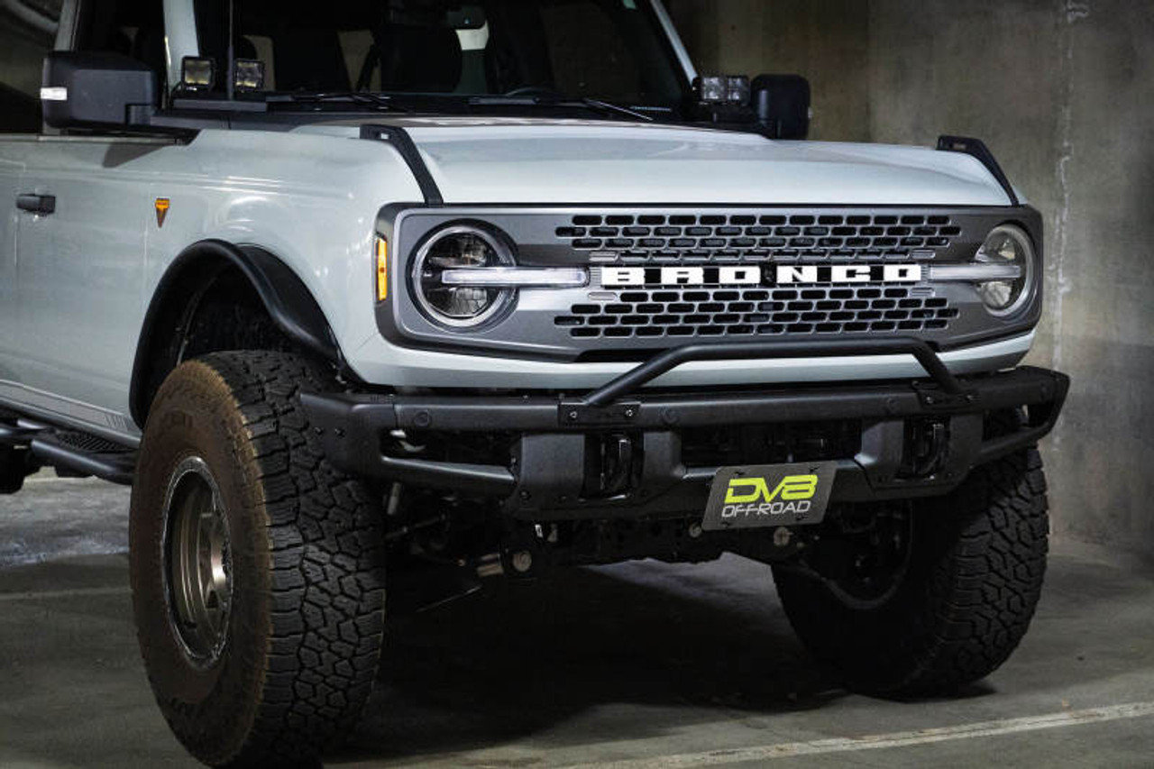 DV8 Offroad 21-22 Ford Bronco Factory Front Bumper Licence Relocation Bracket - Front - LPBR-01