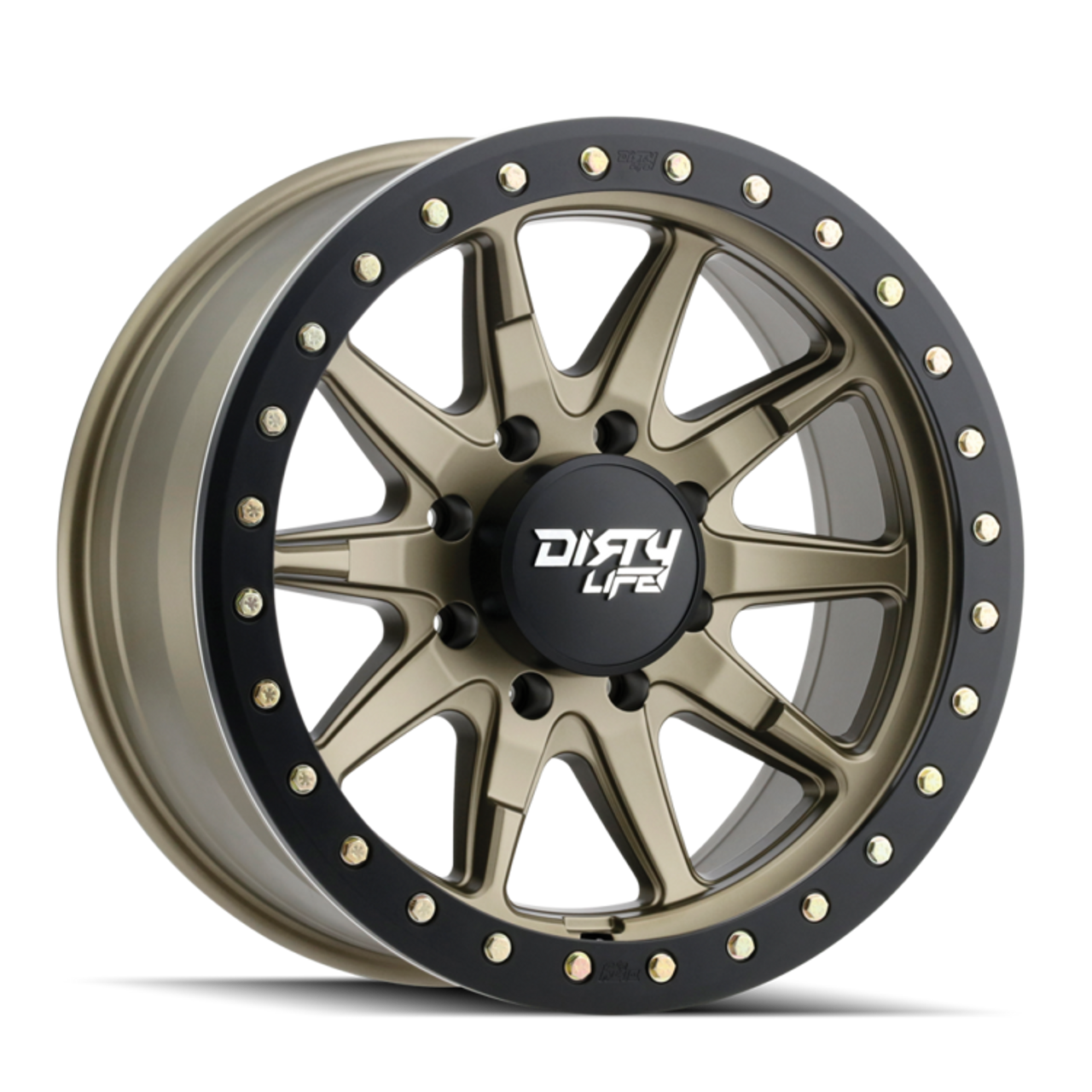 Dirty Life 9304 DT-2 17x9 / 5x127 BP / -12mm Offset / 78.1mm Hub Satin Gold Wheel - Beadlock - 9304-7973MGD12