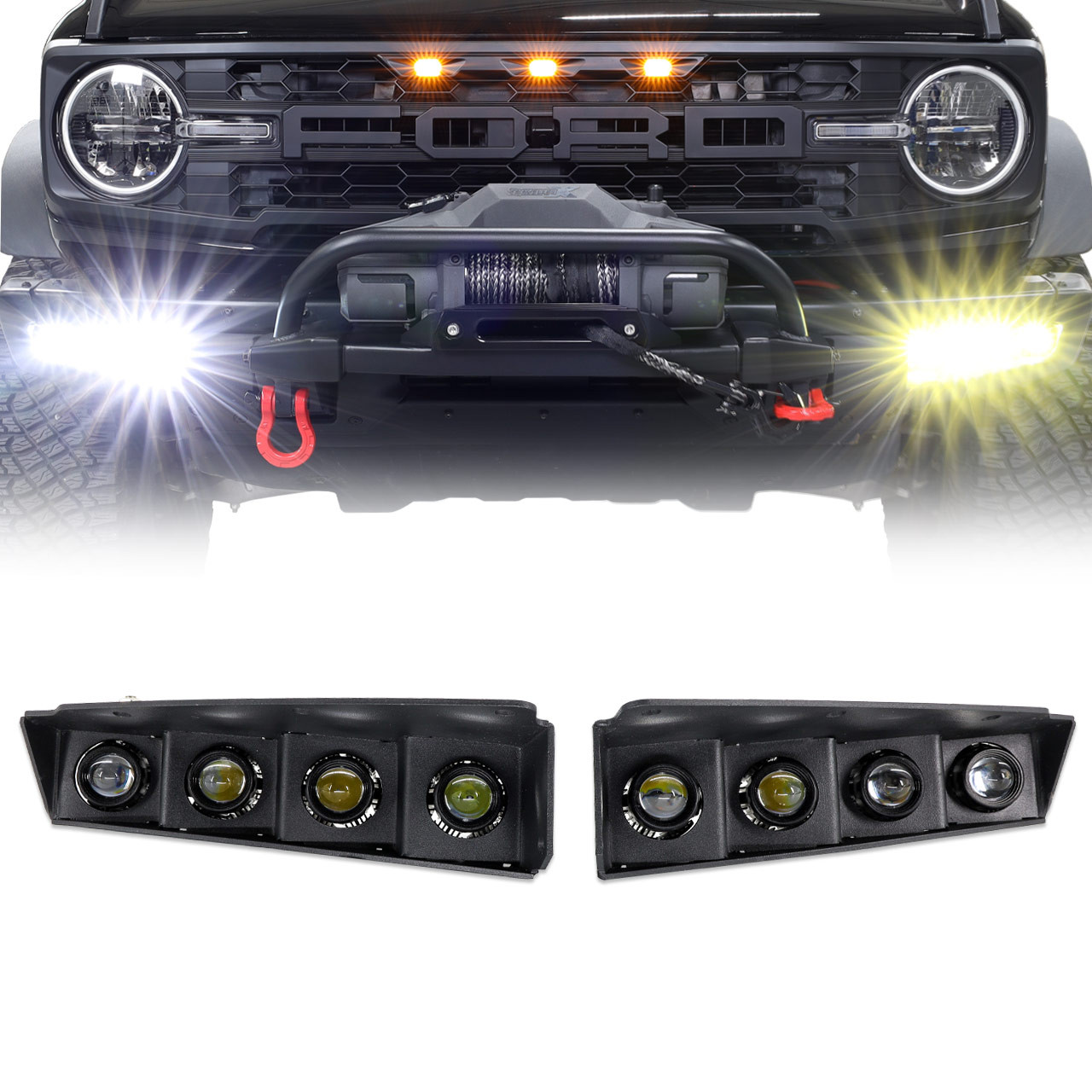 IAG I-Line 4 Lamp Fog Light Kit for use with Modular Bumper & 6 Way Aux Switch Panel fits 2021+ Ford Bronco
