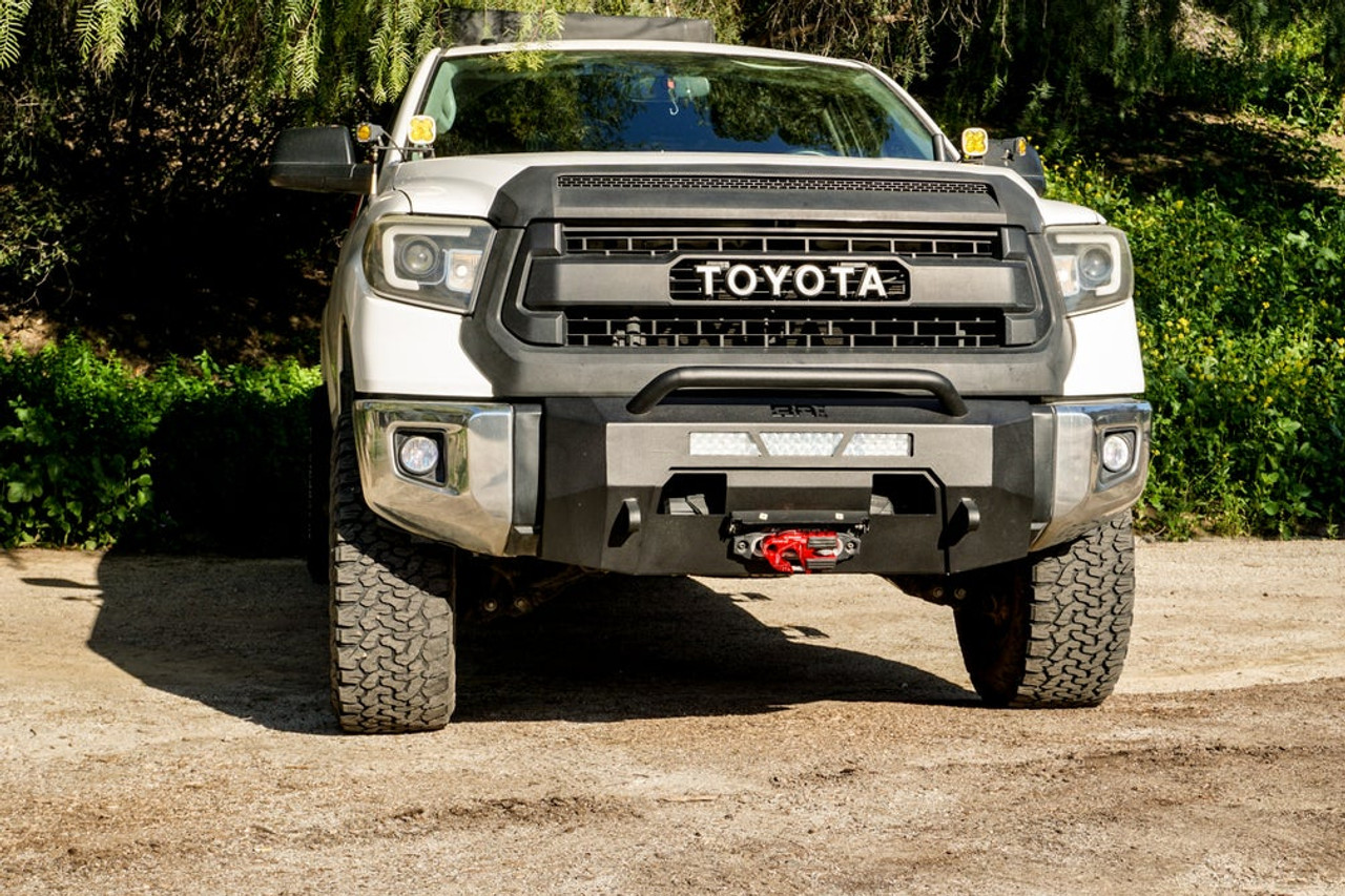 Body Armor 4x4 14-21 Toyota Tundra HiLine Front Winch Bumper- Installed