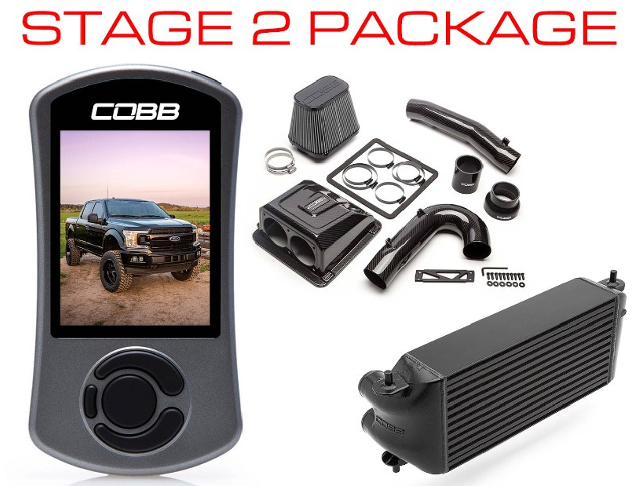 Cobb 2020 Ford F-150 Ecoboost 3.5L Stage 2 Redline CF Power Package- Black (Factory Loc. I/C)