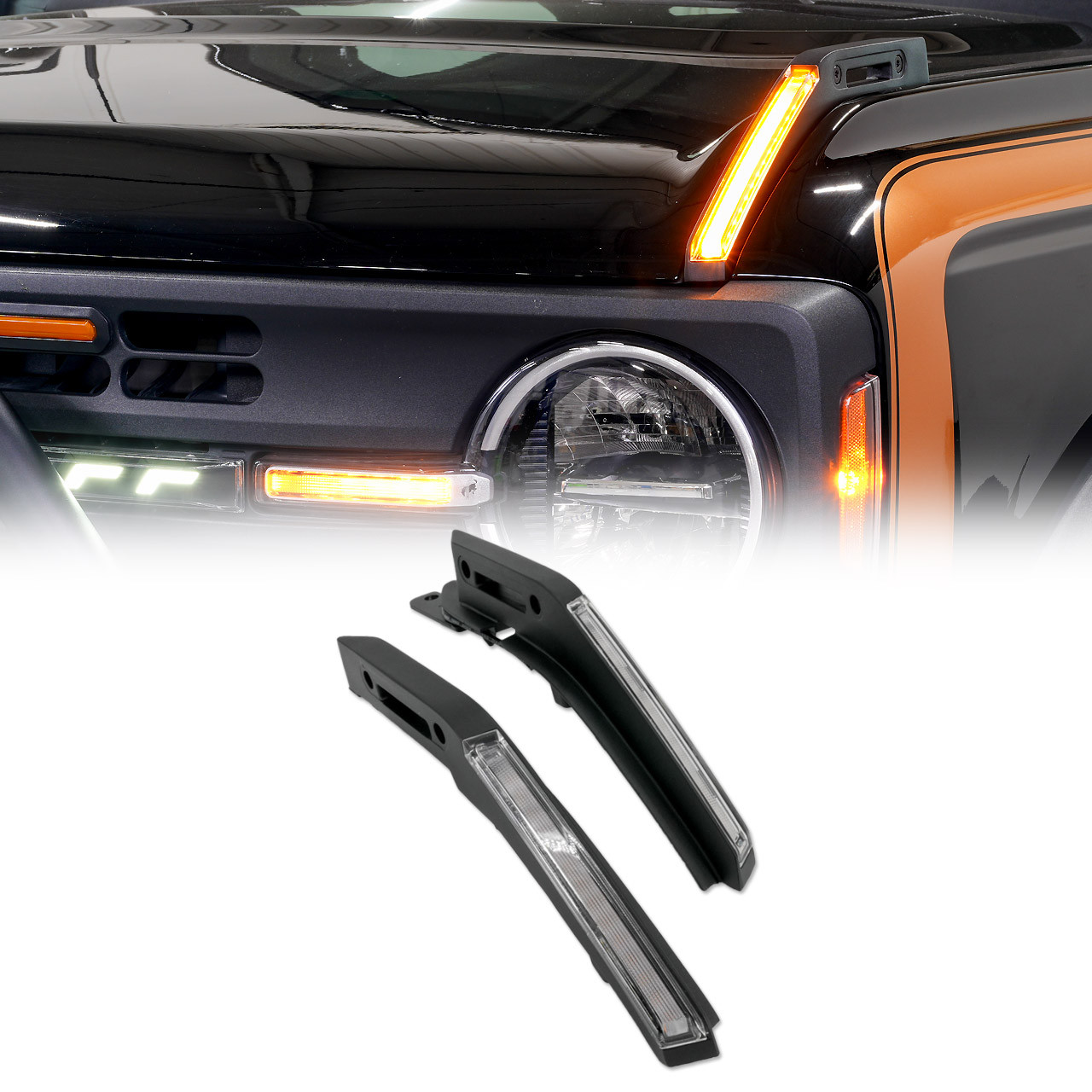 IAG l-Line Trail Marker w/ LED Lights in Matte Black for 2021+ Ford Bronco