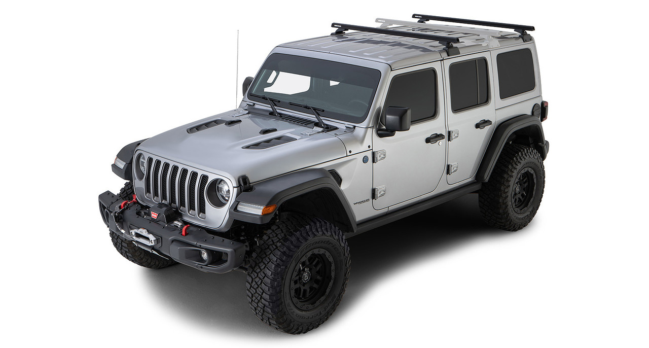 Rhino-Rack 18-21 Jeep Wrangler 4 Door SUV Heavy Duty RCL 2 Bar Backbone Roof Rack - Black - JB0880