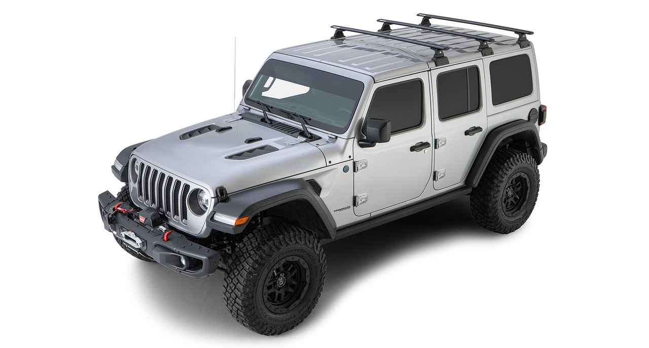 Rhino-Rack 18-21 Jeep Wrangler 4 Door SUV Vortex RLT600 3 Bar Backbone Roof Rack - Black - JB0899