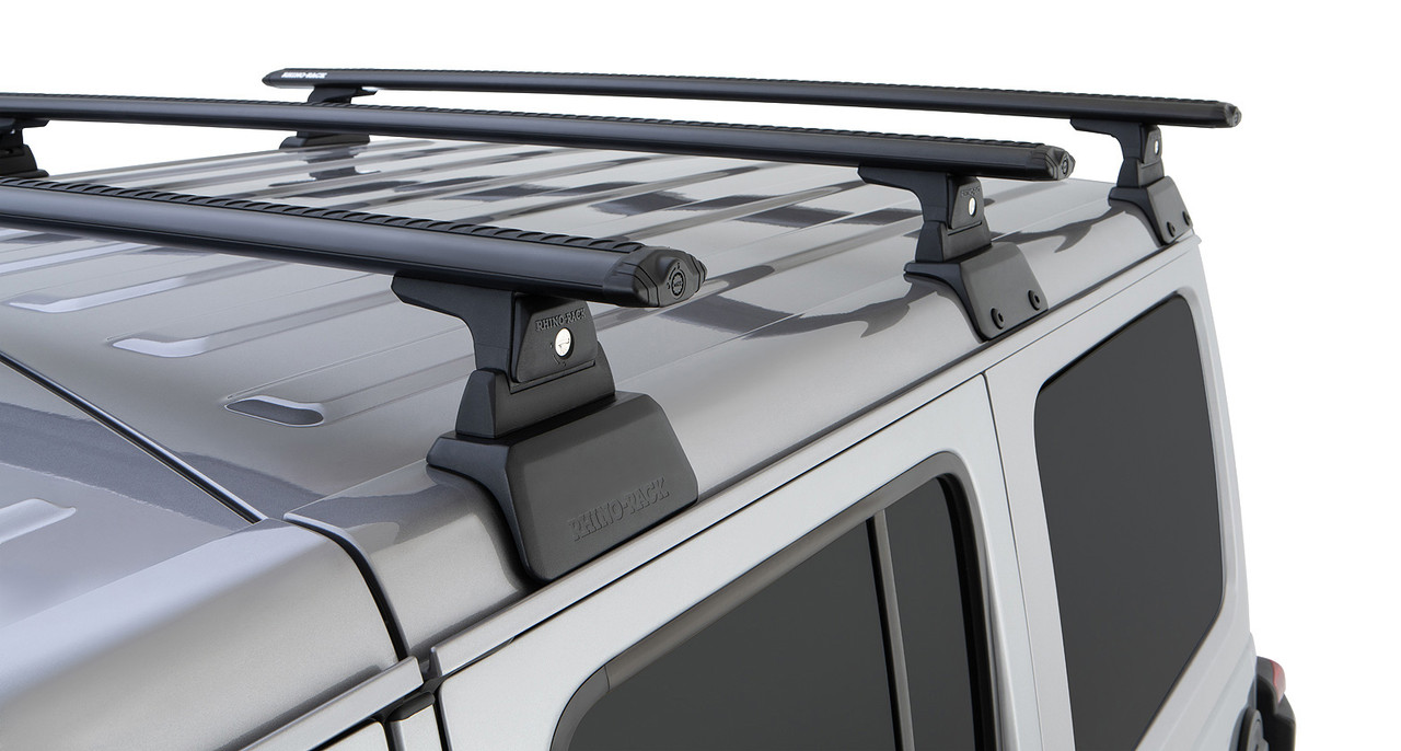 Rhino-Rack 18-21 Jeep Wrangler 4 Door SUV Vortex RLT600 3 Bar Backbone Roof Rack - Black - JB0899