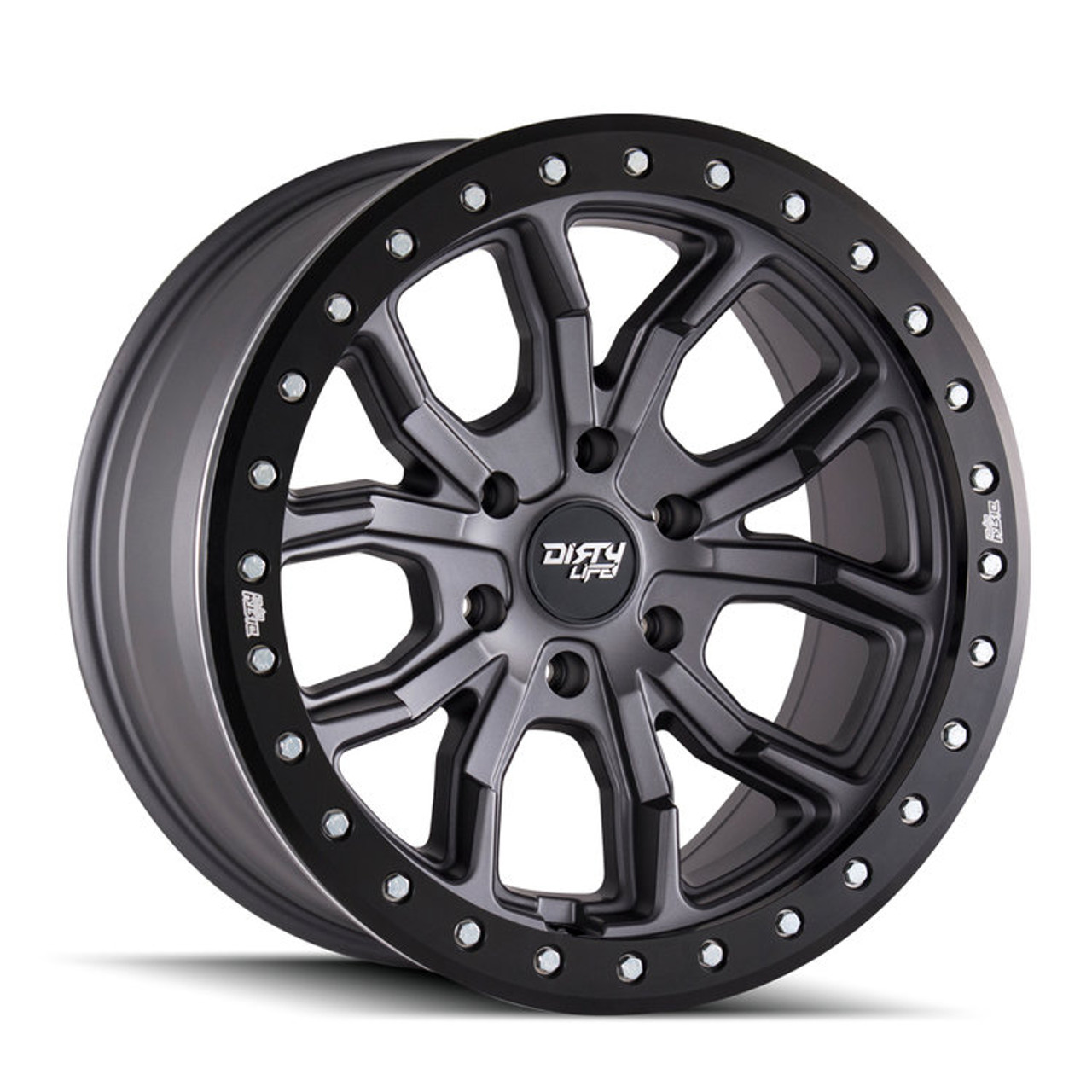 Dirty Life 9303 DT-1 17x9/5x127 BP/-38mm Offset/78.1mm Hub Matte Gunmetal Wheel - Beadlock - 9303-7973MGT38