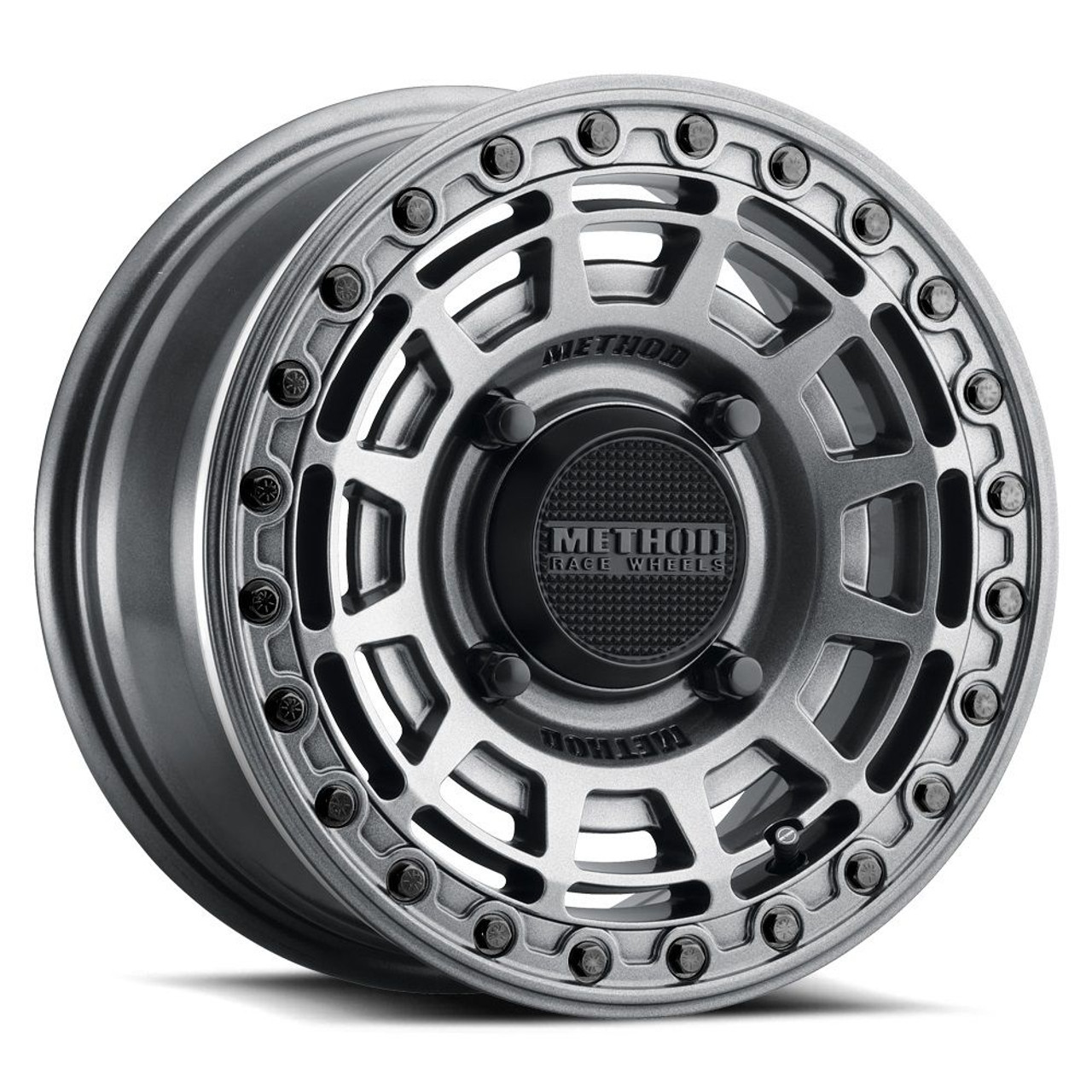 Method MR415 Beadlock 15x7 / 5+2/38mm Offset / 4x156 / 132mm CB Graphite Wheel - Gloss Graphite Ring - MR415570461252B