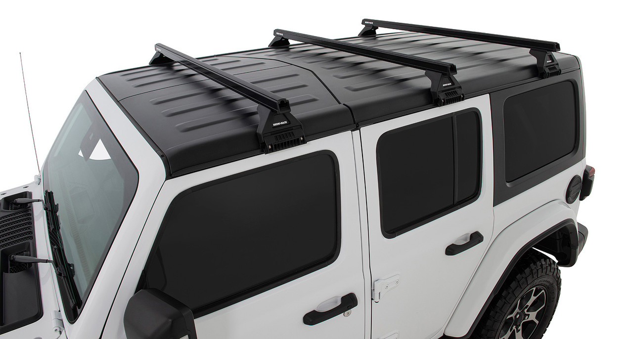 Rhino-Rack 18-21 Jeep Wrangler 4 Door SUV Heavy Duty RL110 3 Bar Roof Rack - Black - JB0105