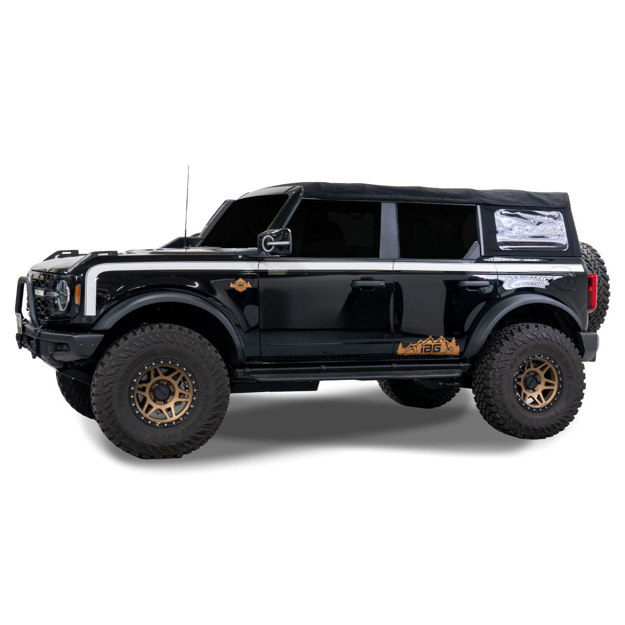 IAG Off-Road™ Gloss White Boss Style Vinyl Side Stripe Kit fits 2021+ Ford Bronco 4 Door - Installed