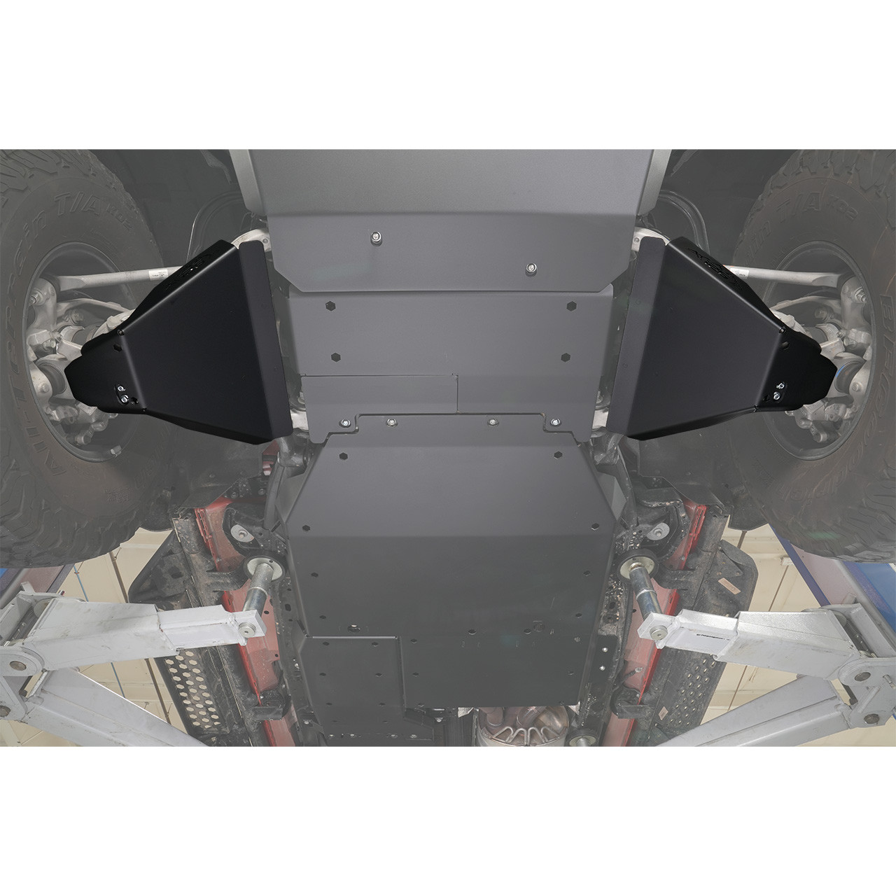IAG Rock Shield™ Complete Skid Plate Set for 2022+ Bronco Raptor - Front Lower Control Arm Skid Plate Installed