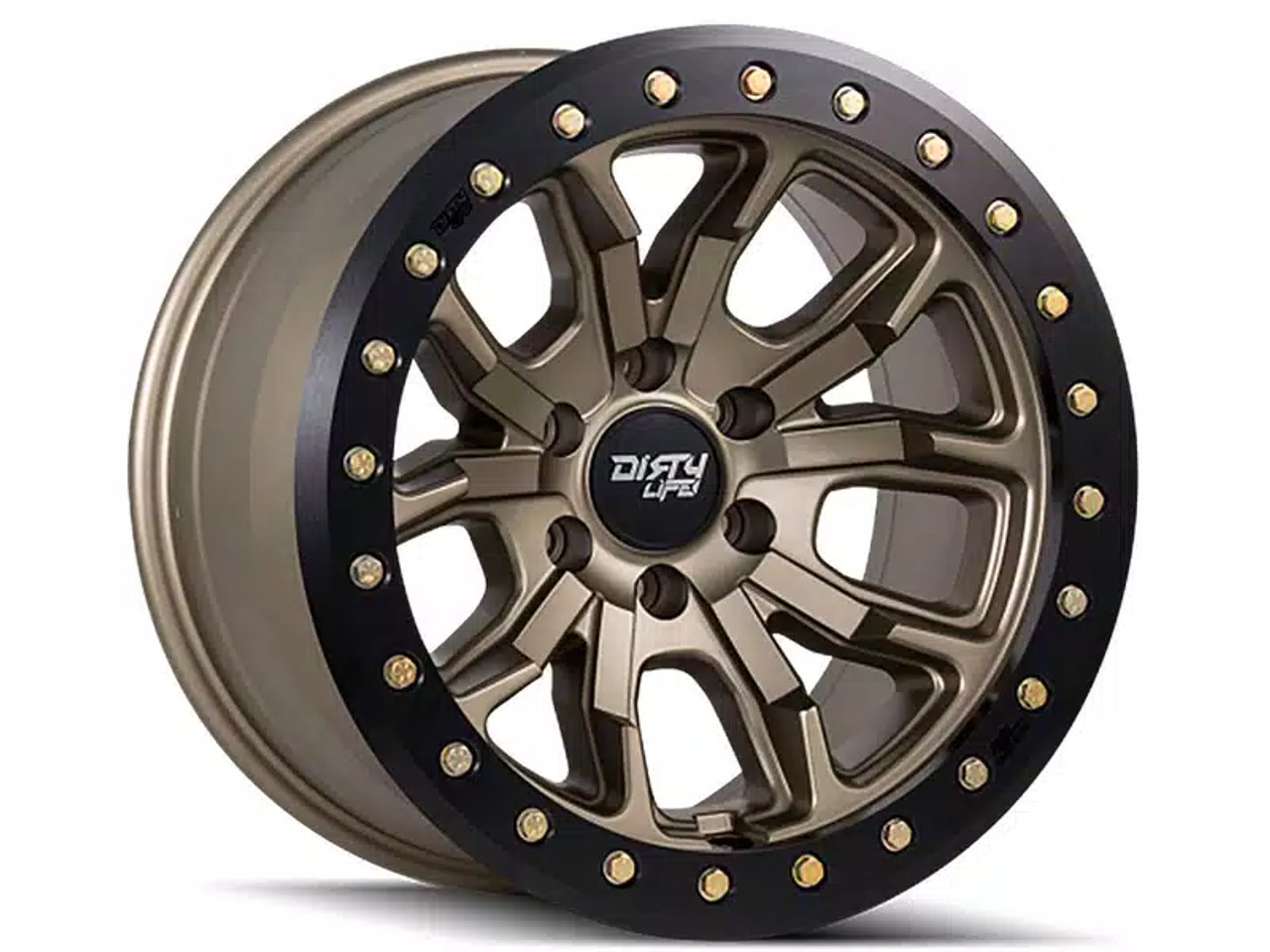 Dirty Life 9303 DT-1 17x9/8x165.1 BP/-12mm Offset/130.8mm Hub Satin Gold Wheel - Beadlock - 9303-7981MGD