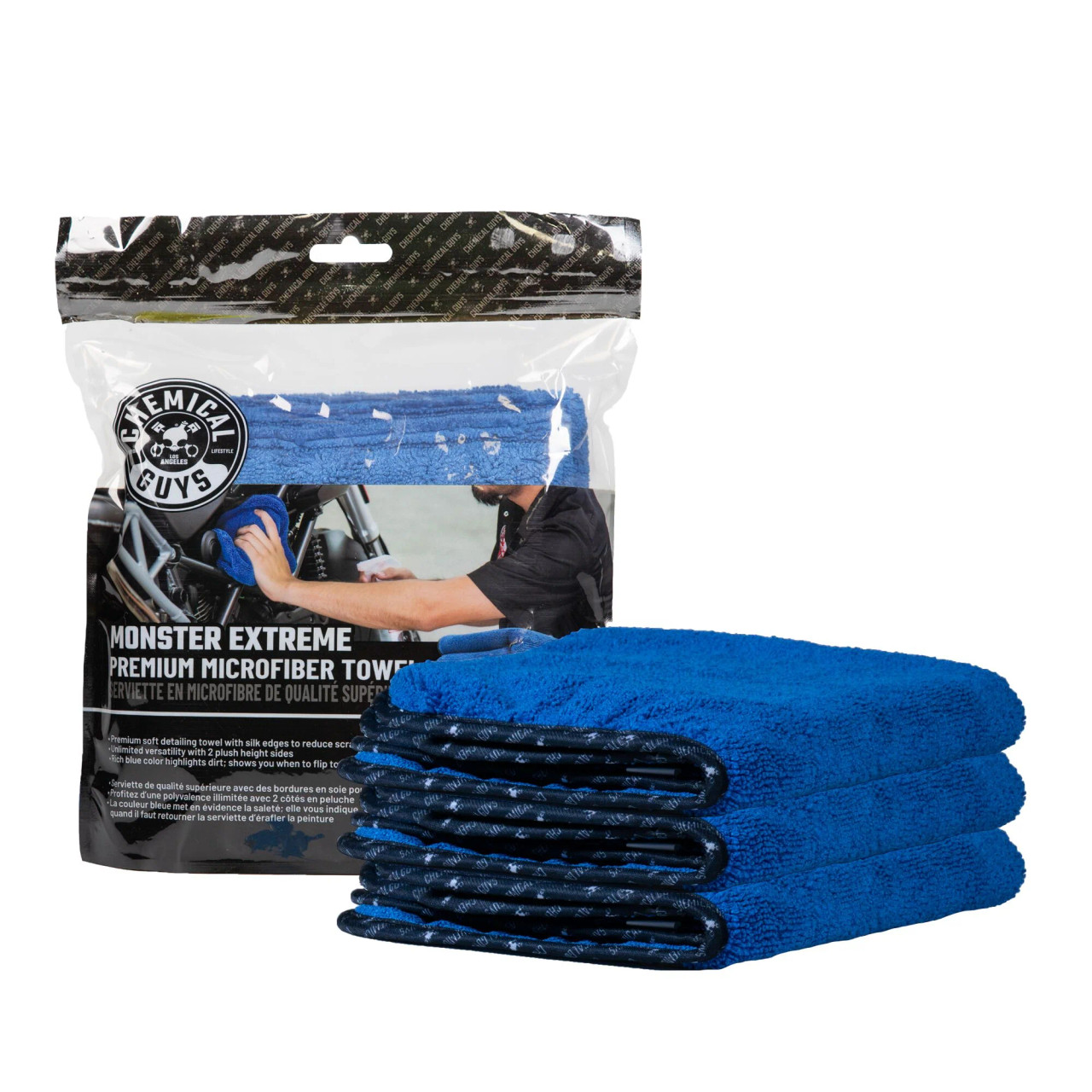 Chemical Guys Monster Extreme Thickness Premium Microfiber Towel - 16in x 16in - Blue - 3 Pack - MIC110003