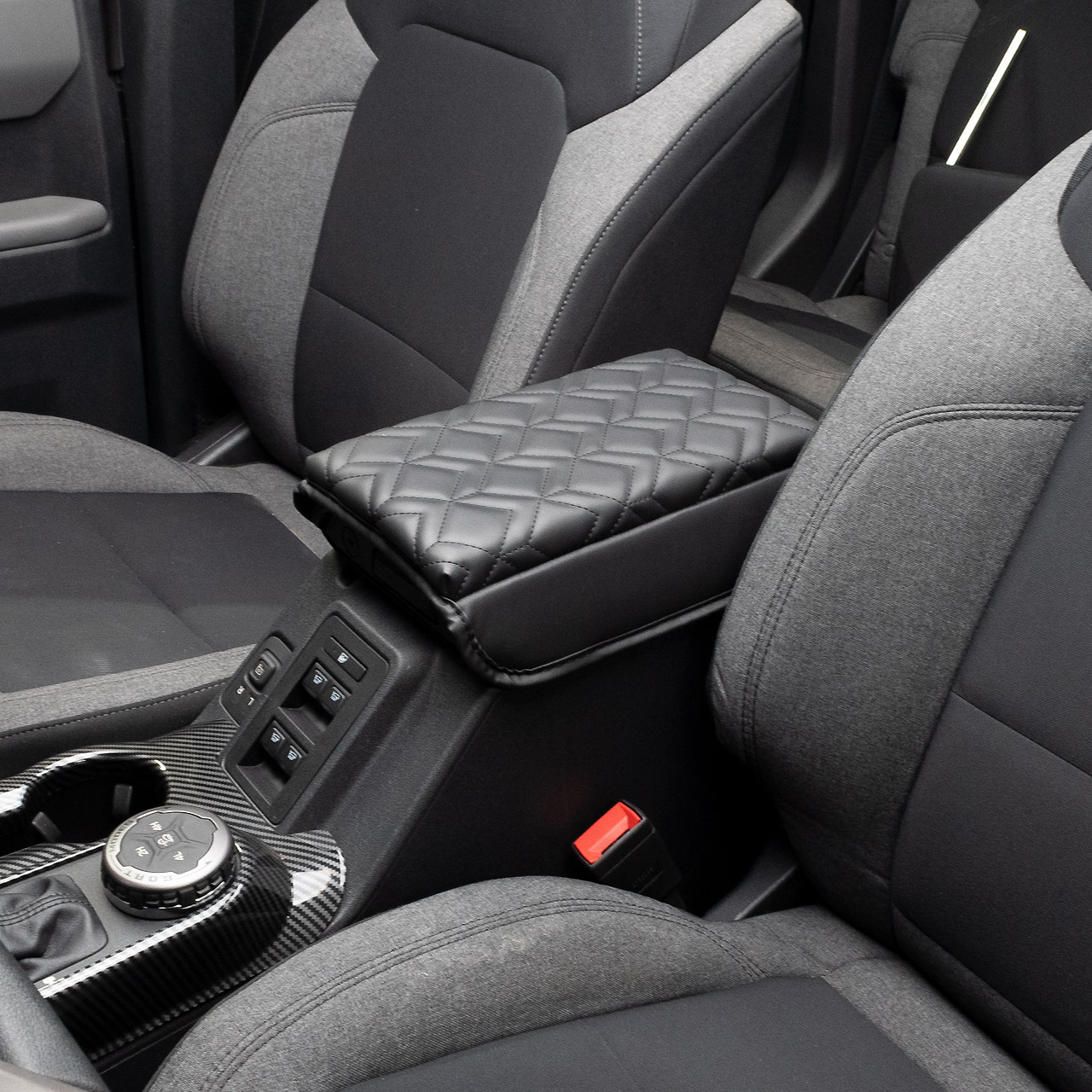 IAG I-Line Armrest Cover Black Leather Arrow Grid Pattern for 2021-24 Ford Bronco