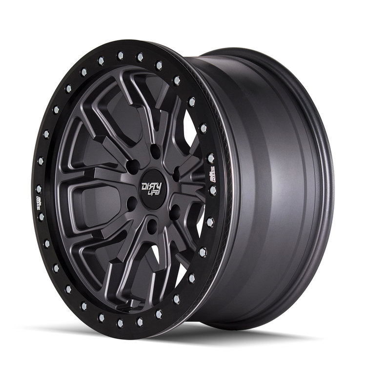 Dirty Life 9303 DT-1 17x9/5x127 BP/-38mm Offset/78.1mm Hub Matte Gunmetal Wheel - Beadlock - 9303-7973MGT38