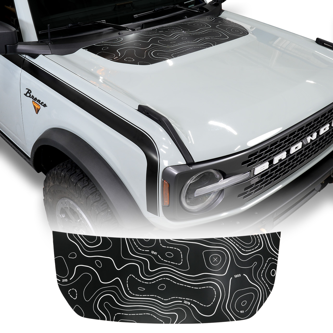 IAG Off-Road Front Hood Graphic - Topography Design Fits 2021+ Ford Bronco