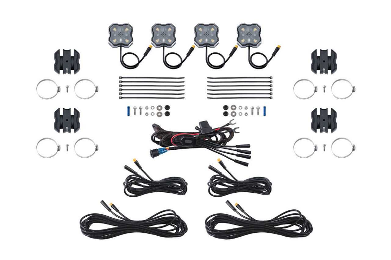 Diode Dynamics Stage Series SXS Rock Light Installer Kit - White Diffused M8 (4-pack) - DD7750