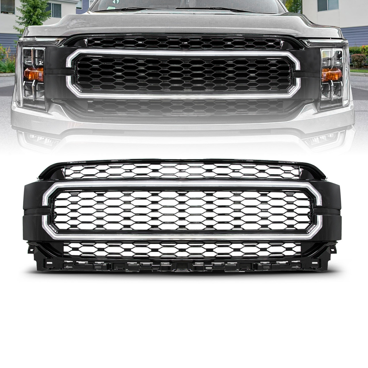 Anzo 21-23 Ford F150 Black Housing Full LED Light Tube Front Grille - 901029