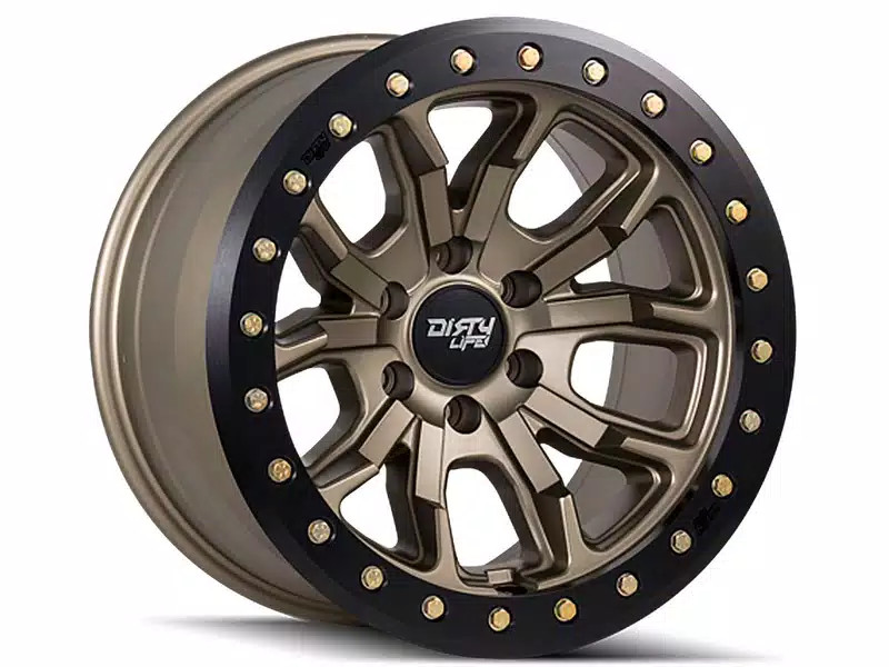 Dirty Life 9303 DT-1 17x9/8x165.1 BP/-12mm Offset/130.8mm Hub Satin Gold Wheel - Beadlock - 9303-7981MGD