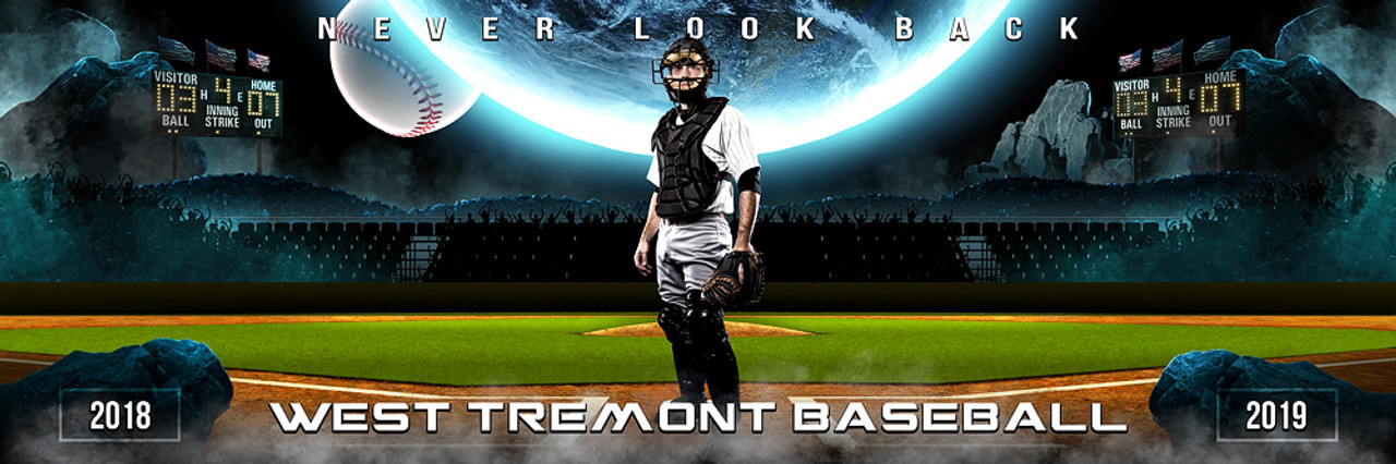 PANORAMIC SPORTS BANNER TEMPLATE - SPACE BASEBALL - LAYERED PHOTOSHOP SPORTS TEMPLATE