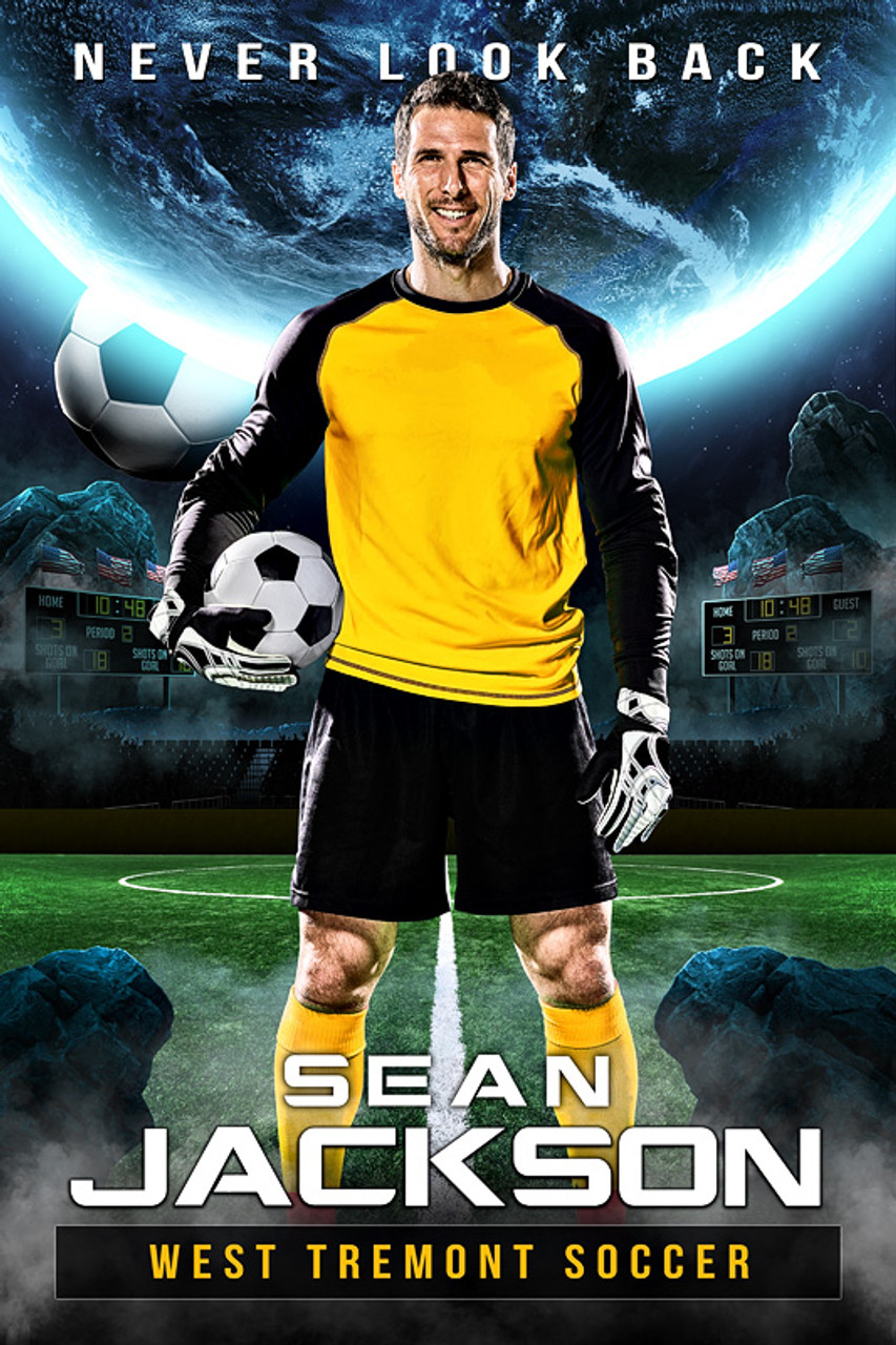 PLAYER BANNER PHOTO TEMPLATE - SPACE SOCCER - PHOTOSHOP LAYERED SPORTS TEMPLATE