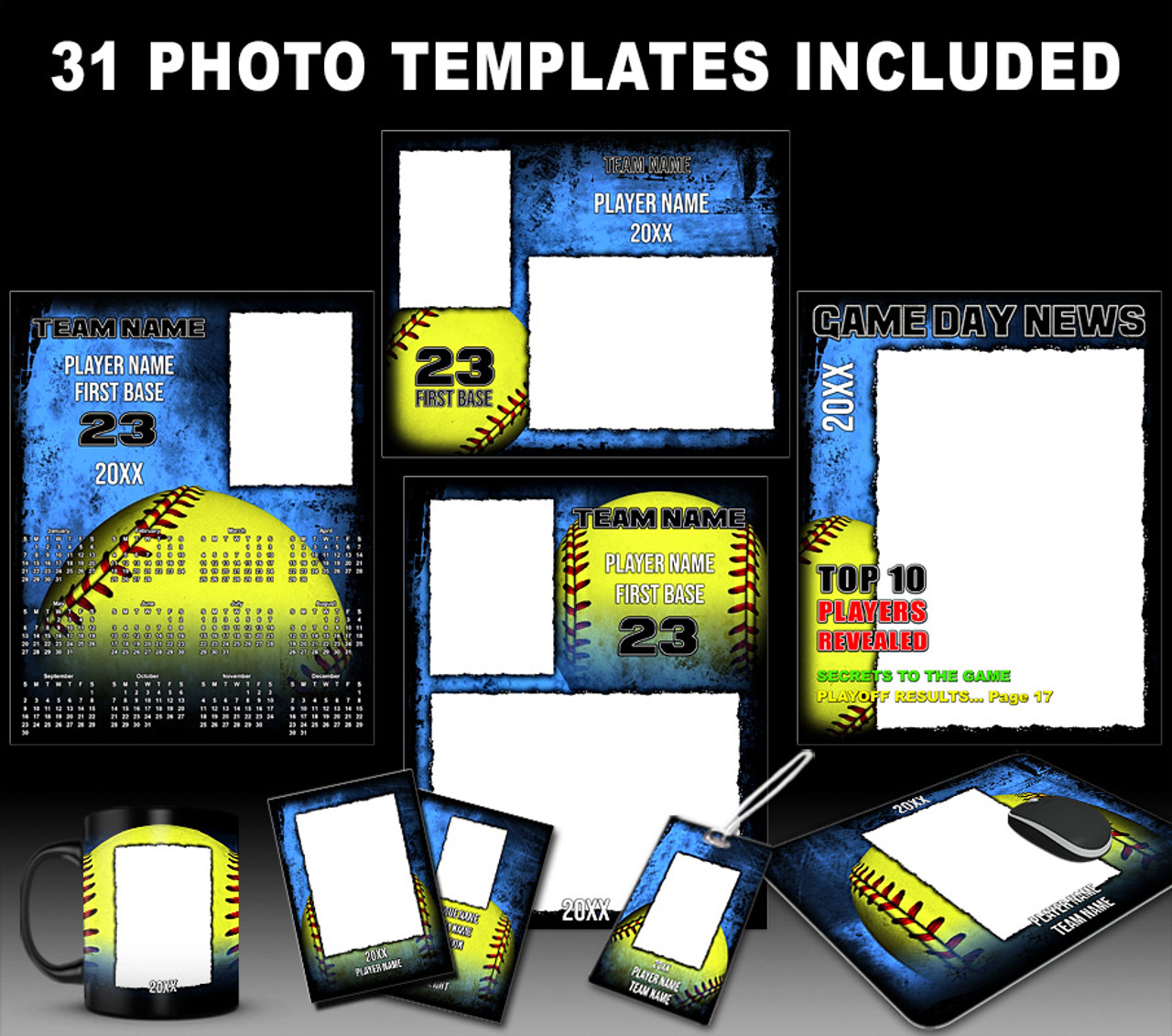 SOFTBALL GRUNGE COLLECTION - PHOTOSHOP SPORTS TEMPLATE COLLECTION