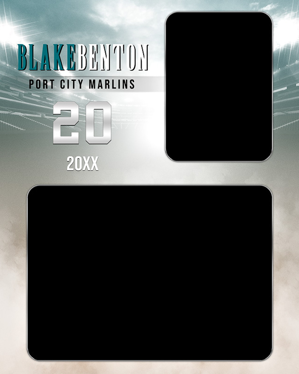 MEMORY MATE - VERTICAL - FADE OUT - CUSTOM PHOTOSHOP LAYERED MEMORY MATE TEMPLATE FOR MANY SPORTS