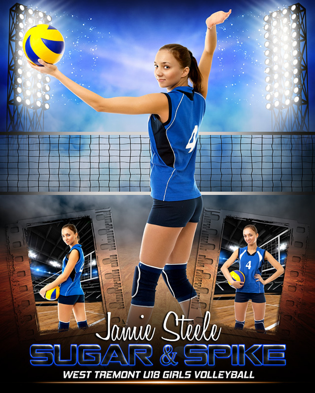 PRIME TIME VOLLEYBALL 16x20 PHOTO COLLAGE - CUSTOM LAYERED PHOTOSHOP SPORTS TEMPLATE