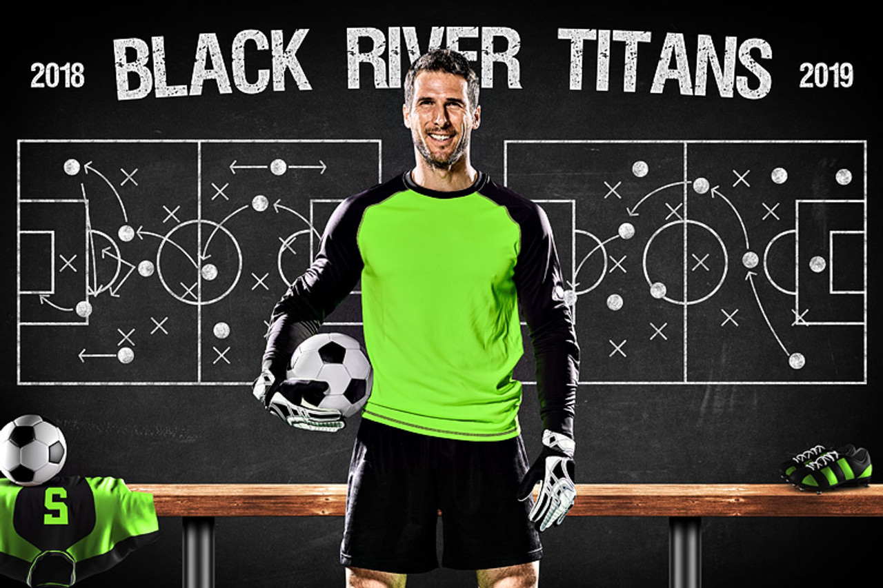 SOCCER BANNER PHOTO TEMPLATE - SOCCER CHALK - CUSTOM PHOTOSHOP LAYERED SPORTS TEMPLATE