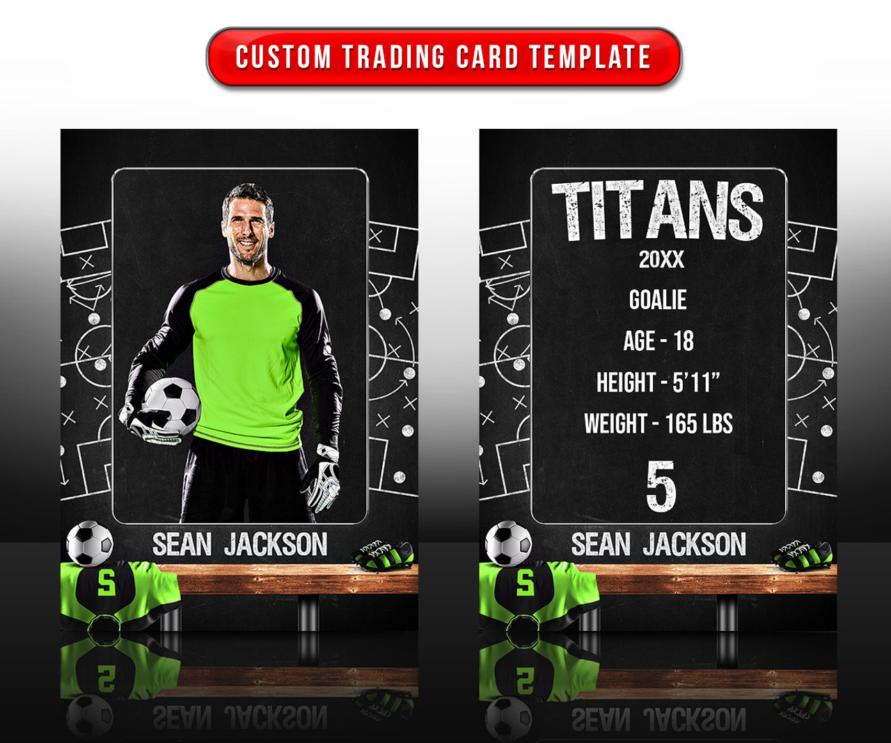 SPORTS TRADING CARDS AND 5X7 TEMPLATE - SOCCER CHALK