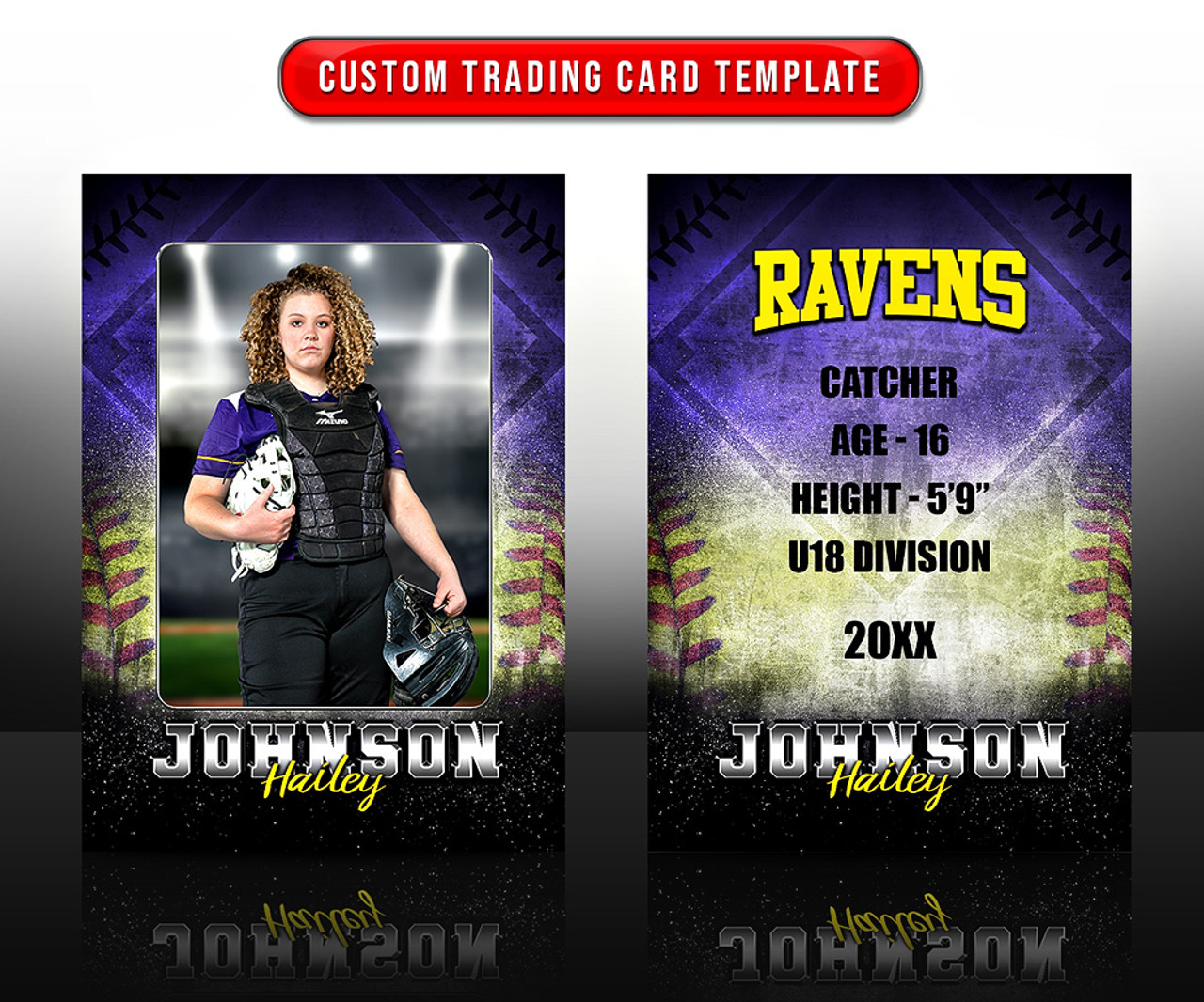 SPORTS TRADING CARDS AND 5X7 TEMPLATE FOR BASEBALL AND SOFTBALL - GRUNGE FX