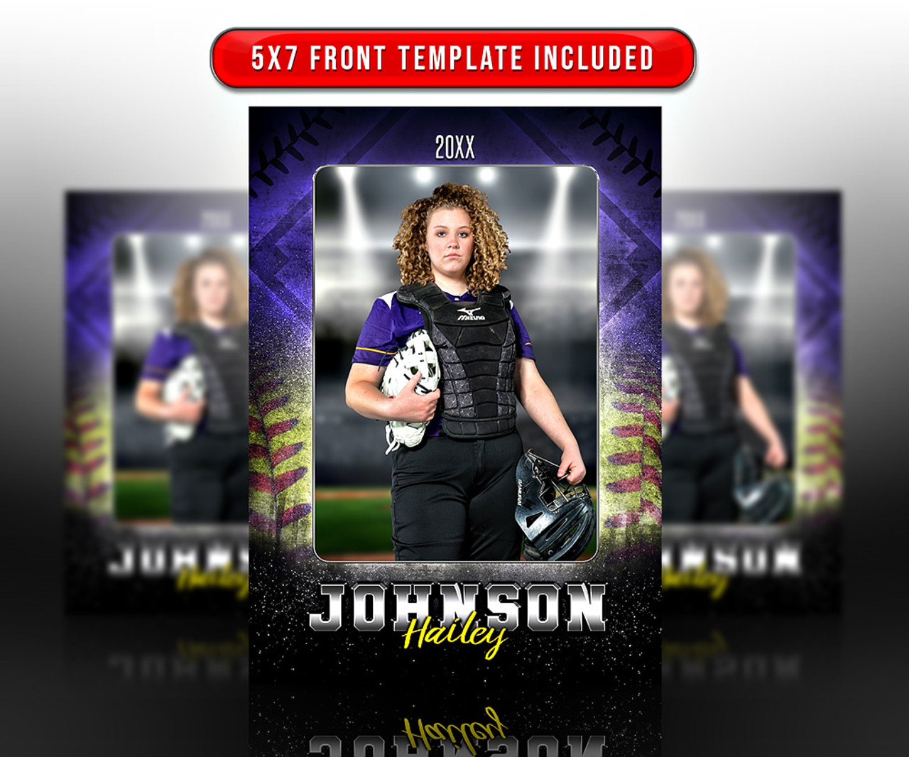 SPORTS TRADING CARDS AND 5X7 TEMPLATE FOR BASEBALL AND SOFTBALL - GRUNGE FX