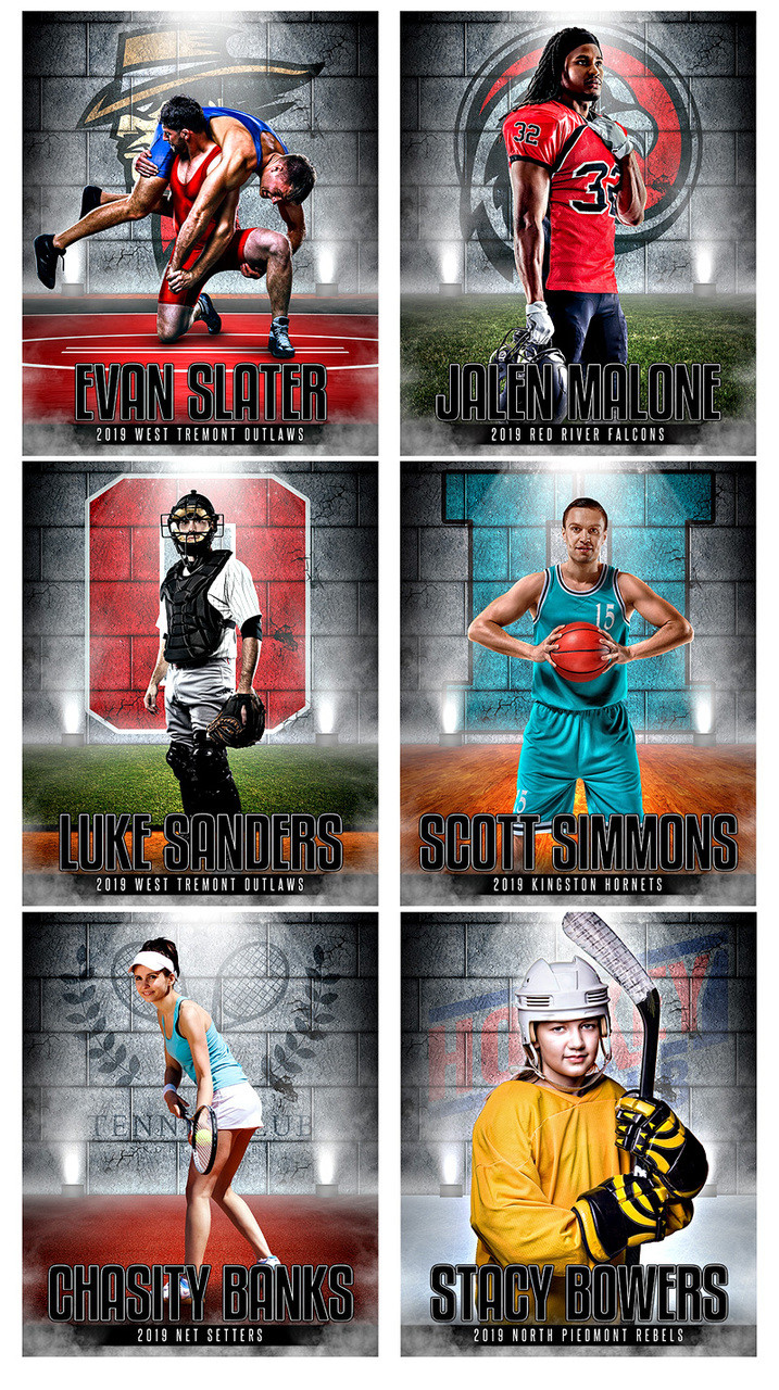 16x20 MULTI-SPORT POSTER TEMPLATE - CRACKED WALL - CUSTOM PHOTOSHOP LAYERED SPORTS TEMPLATE