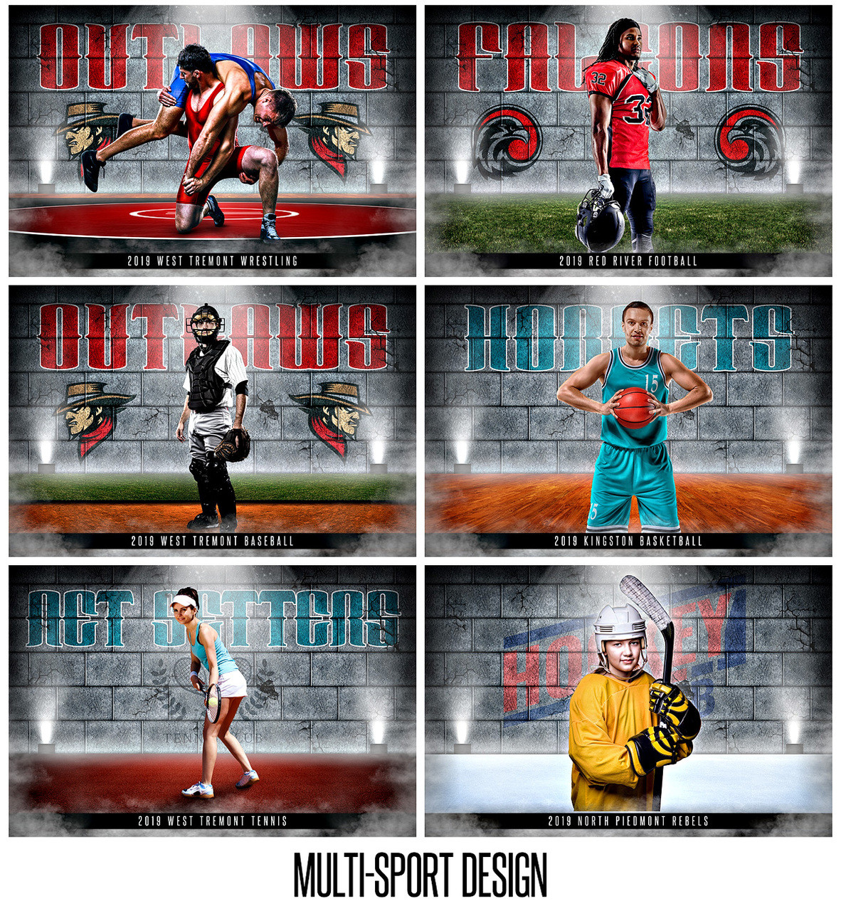 MULTI-SPORT BANNER PHOTO TEMPLATE - CRACKED WALL - CUSTOM PHOTOSHOP LAYERED SPORTS TEMPLATE