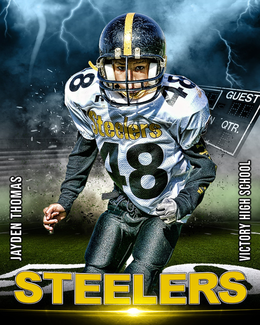 SPORTS POSTER TEMPLATE - FOOTBALL DESTRUCTION - PHOTOSHOP LAYERED SPORTS TEMPLATE