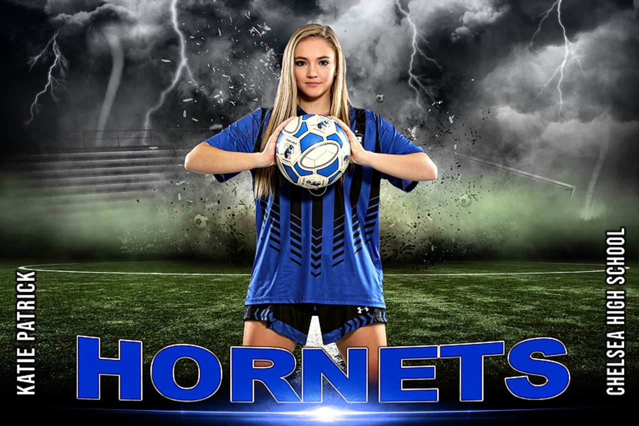 PLAYER & TEAM BANNER PHOTO TEMPLATE - SOCCER DESTRUCTION - PHOTOSHOP LAYERED SPORTS TEMPLATE