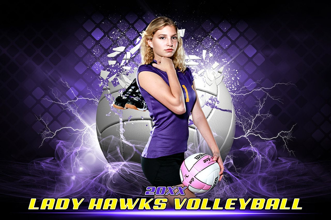 PLAYER & TEAM BANNER PHOTO TEMPLATE - SHATTERED VOLLEYBALL