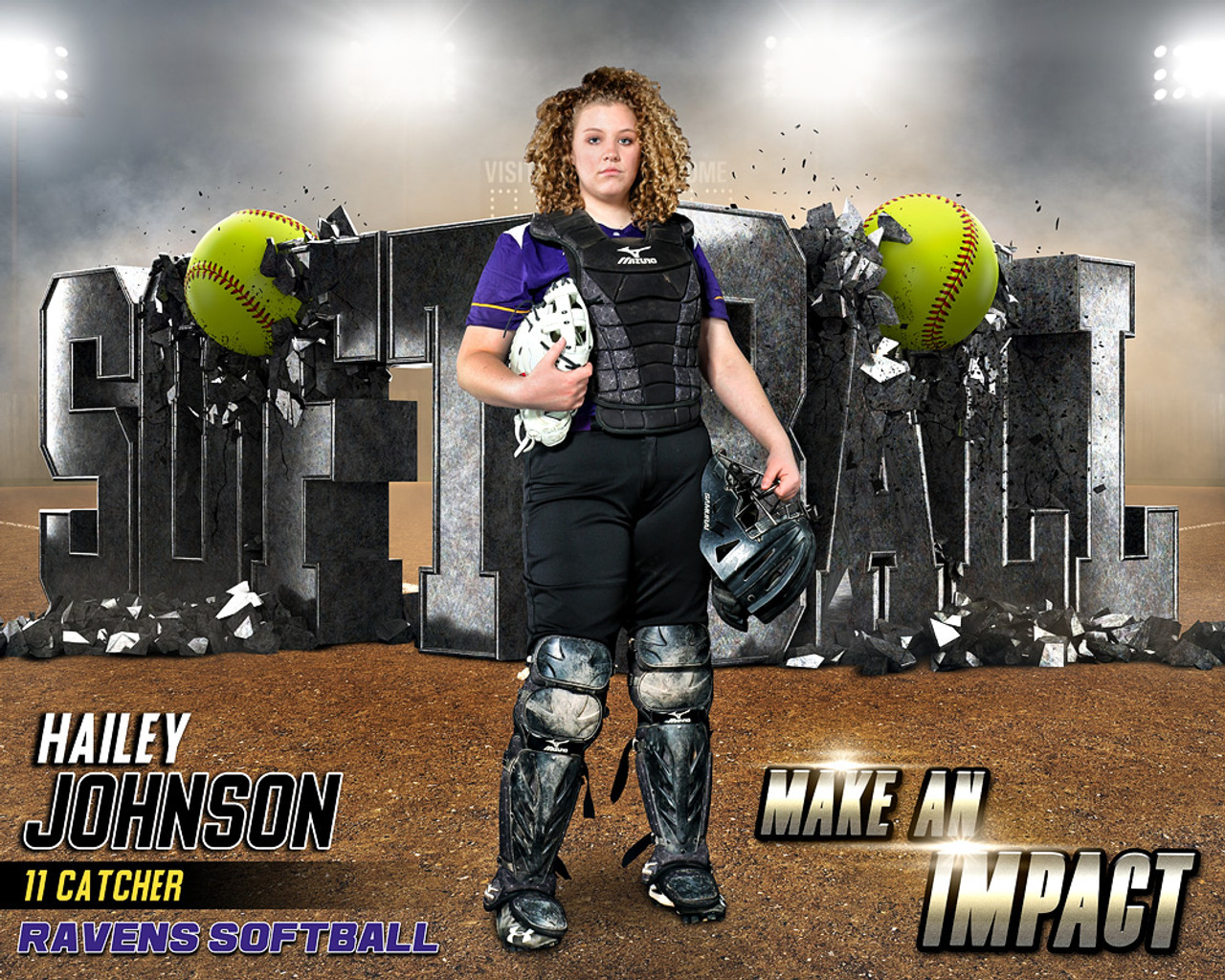 SPORTS POSTER PHOTO TEMPLATE - SOFTBALL IMPACT - LAYERED PHOTOSHOP SPORTS TEMPLATE