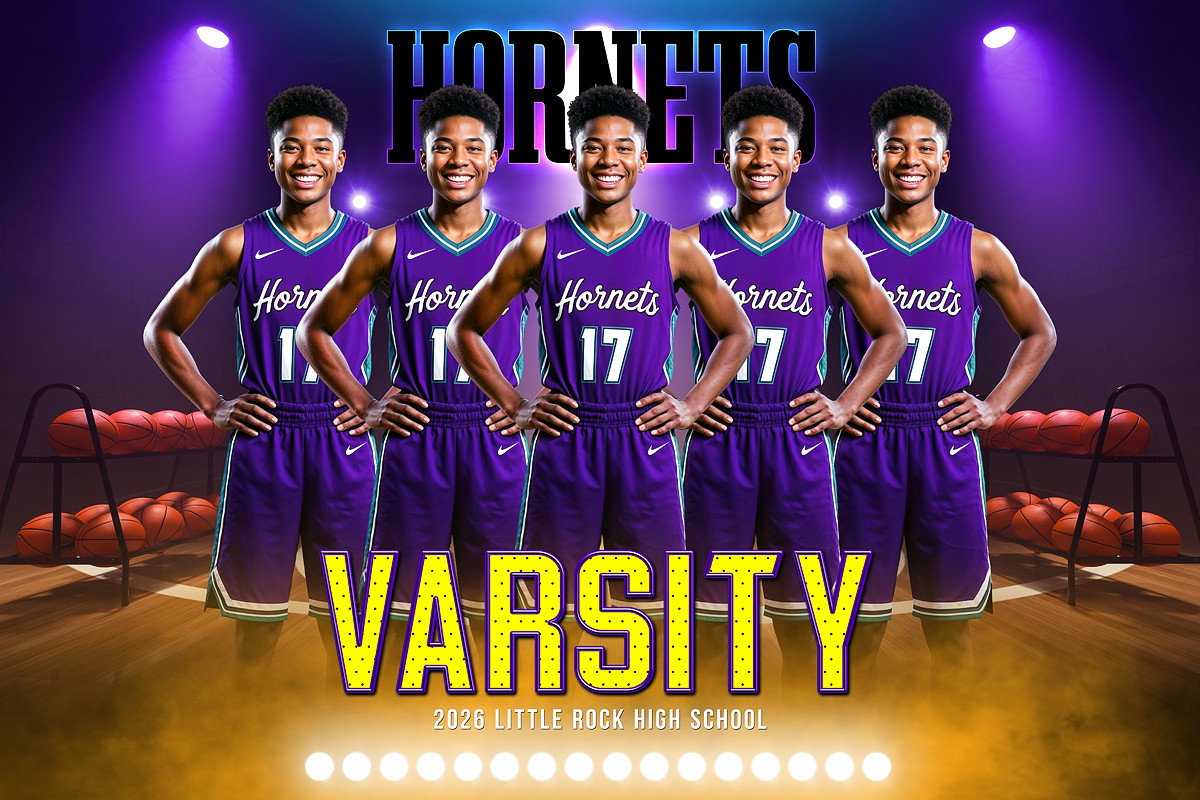 SPORTS PHOTO TEMPLATE - HARDWOOD STAGE - CUSTOM PHOTOSHOP LAYERED SPORTS TEMPLATE