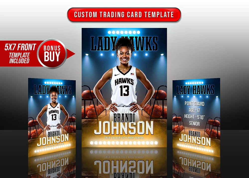 BASKETBALL TRADING CARDS AND 5X7 TEMPLATE - HARDWOOD STAGE