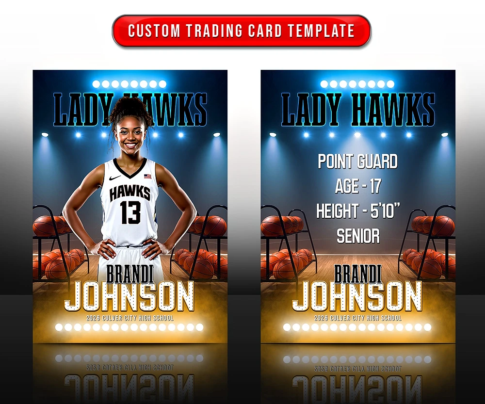 BASKETBALL TRADING CARDS AND 5X7 TEMPLATE - HARDWOOD STAGE